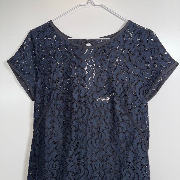 Ann Taylor LOFT Lace Shift Dress Women’s 10 Navy Short Sleeve Lined Cocktail - Picture 11 of 16